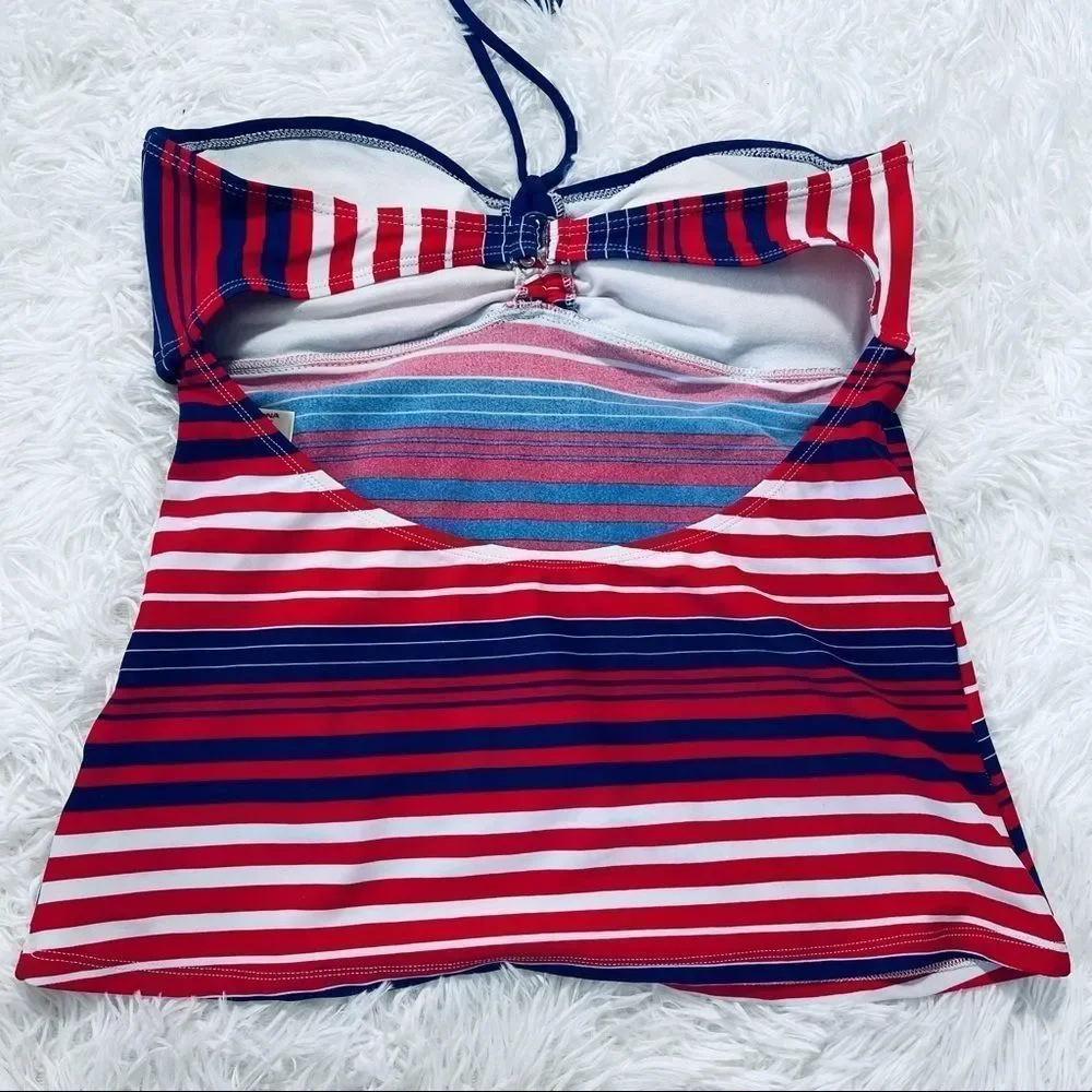 EUC‎ Arizona Striped Tankini Halter Swim Top M Red